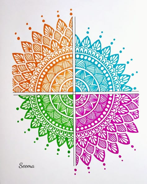 Easy Colourful Mandala Drawing, Mandala Art With Pencil Colour, Colour Ful Mandala Art Easy, Mandala Sketch Colourful, Colouring Mandala Art, Mandala Artwork Colourful, Mandala Artwork Easy, Mandala Art Simple Colourful, Colourful Drawing Ideas Creative Easy