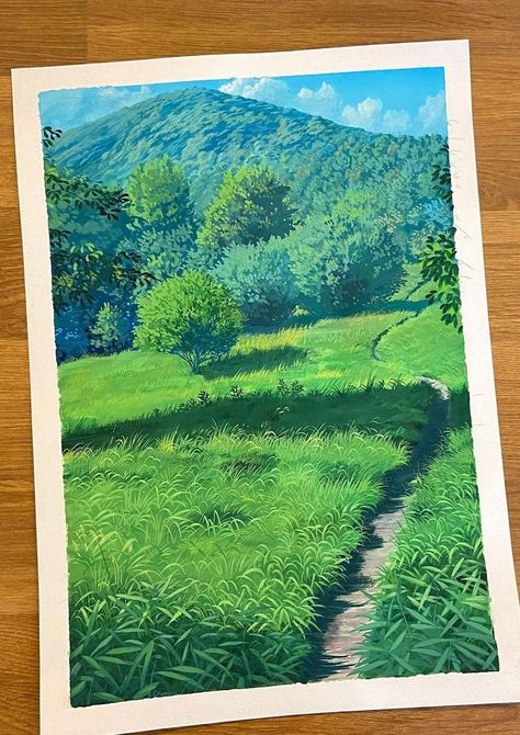 Gouache Painting Landscape, Gauche Landscape, Gouache Art Landscape, Guache Landscape, Gouache Painting Landscapes, Art Astethic, Gouache Landscape Painting, Landscape Gouache, Zantangle Art