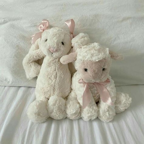 #plushies #obsession #myobsession Cute Plushies Aesthetic, Coquette Plushies, Lamb Plushie, Pink Plushie, Jellycat Aesthetic, Jellycat Stuffed Animals, Baby Pink Aesthetic, Pink Girly Things, Cute Stuffed Animals