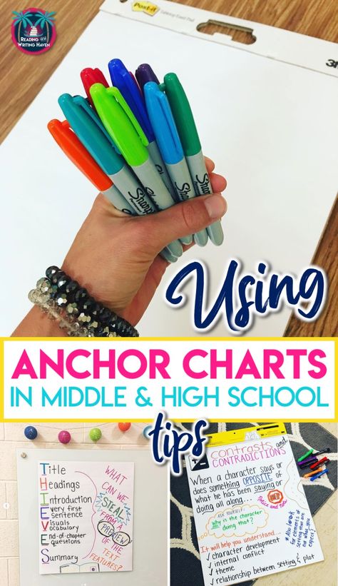 Curious about using anchor charts with older students? Read about the benefits as well as some best practices and find answers to frequently asked questions in this post. #MiddlSchoolELA #HighSchoolELA #AnchorCharts Reading School, High School Writing, Secondary English, Teaching Vocabulary, Secondary Classroom, Classroom Management Tool, High School Hacks, High School Ela, Ela Classroom