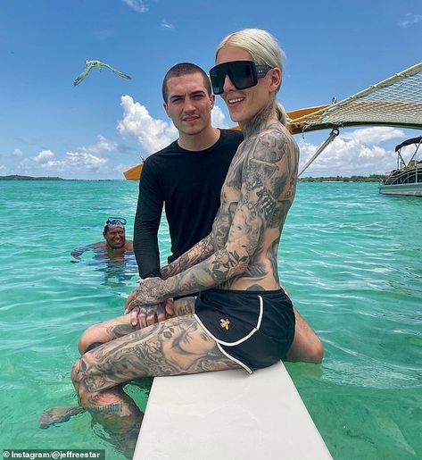 Astonishingly: Just last month Jeffree closed the deal on a $14.6 million sprawling new Hi... Jeffry Star, Nathan Schwandt, Back Of Neck Tattoos, Apology Text, Text Her, Awful People, Celebrity Siblings, Back Of Neck Tattoo, Back Tattoos For Guys