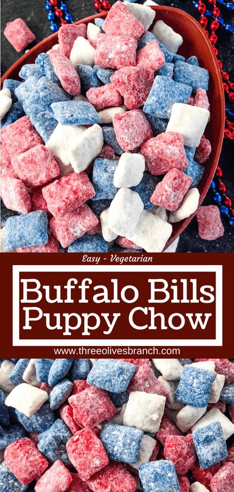 Buffalo Bills 1st Birthday, Red White And Blue Puppy Chow, Buffalo Bills Beaded Bracelet, Buffalo Bills Party Food, Buffalo Bills Charcuterie Board, Buffalo Bills Birthday Party Ideas, Football Puppy Chow, Buffalo Bills Appetizers, Football Chex Mix Recipes