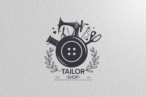 Sewing  logo design template. Tailor shop, tailoring craft and textile production, Fashion and clothes on white background vector illustration Tailoring Room Design, Tailoring Shop Logo Ideas, Logo For Tailor, Sewing Vector Logo, Logo Design For Fashion Designer, Fashion Designer Logo Design, Logo Sewing Design, Tailor Logo Design Ideas, Tailor Logo Design Creative