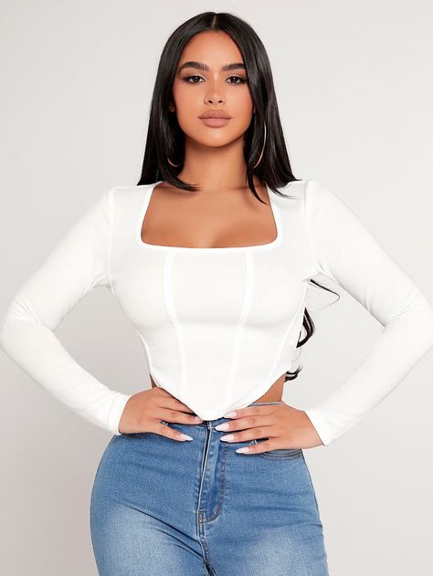 Long Sleeve Corset Top, Cropped Corset, Spring Tees, Corset Crop Top, Crop Top Outfits, Cropped Tube Top, Crop Top Sweater, Short Sleeve Cropped Top, Women T Shirts