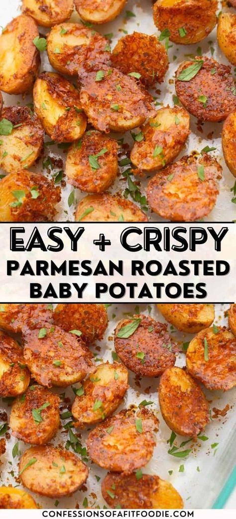 The BEST Roasted Baby Potato Recipe! This incredibly easy and incredibly delicious Parmesan Roasted Baby Potatoes recipe will be your new favorite side dish. Baked Baby Potatoes, Potato Side Dishes Easy, Baby Potato Recipes, Baby Potato, Roasted Baby Potatoes, Roasted Potato Recipes, Potato Recipes Side Dishes, Potato Sides, Potato Recipe