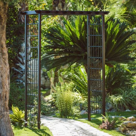 Steel Arbor, Arbor Diy, Garden Trellis Designs, Metal Arbor, Wood Arbor, Cheap Pergola, Building A Raised Garden, Hillside Landscaping, Wood Pergola