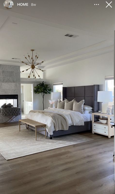 Dark Grey Bed Frame Bedroom Ideas, Organic Bedroom Ideas, Grey Bed Frame Bedroom Ideas, Grey Headboard Bedroom Ideas Decor, Tufted Headboard Bedroom, Grey Headboard Bedroom, Cozy Neutral Bedroom, Modern Organic Bedroom, Cozy Boho Bedroom