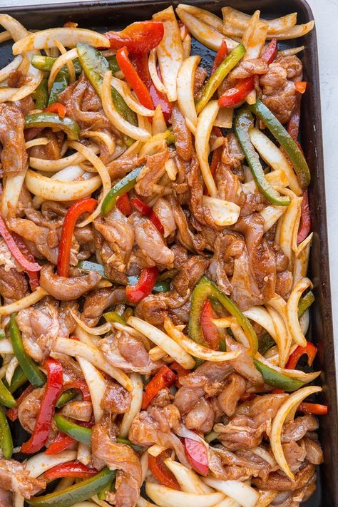 Sheet Pan Chicken Fajitas - The Roasted Root One Sheet Pan Fajitas, Easy Sheet Pan Chicken Fajitas, Chicken Fajitas In The Oven, Oven Fajitas Chicken Sheet Pan, Oven Fajitas Chicken, Chicken Fajitas In Oven, Baked Fajita Chicken, Fajita Sheet Pan, Chicken Fajitas Oven