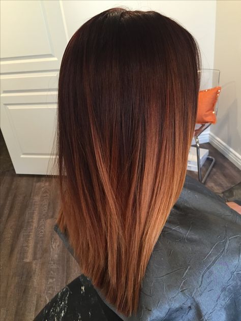 Brown To Auburn Balayage Ombre, Straight Red Balayage Hair, Long Straight Ombre Hair, Straight Copper Balayage, Dark Copper Balayage Brunette Straight Hair, Brown Copper Balayage Straight Hair, Brunette Copper Ombre, Balayage Hair Brown Red, Auburn To Copper Balayage