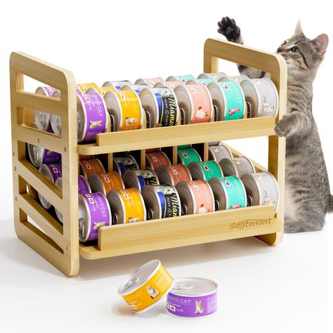 PRICES MAY VARY. Bamboo Material: Made of natural bamboo, this cat food can organizer is both safe and sturdy, featuring a smooth polished finish. It promises stability without sagging or shaking, unlike metal or plastic options, even when fully loaded. Assembly is simple, ensuring a hassle-free experience while making an environmentally conscious choice for your kitchen organization needs. First-In, First-Out System: Our innovative storage system combines the benefits of First-In, First-Out (FI Cat Food Organization, Diy Cat Food, Pet Instagram, Food Organizer, Canned Food Storage, Canned Cat Food, Cat Food Storage, Bamboo Material, Can Storage