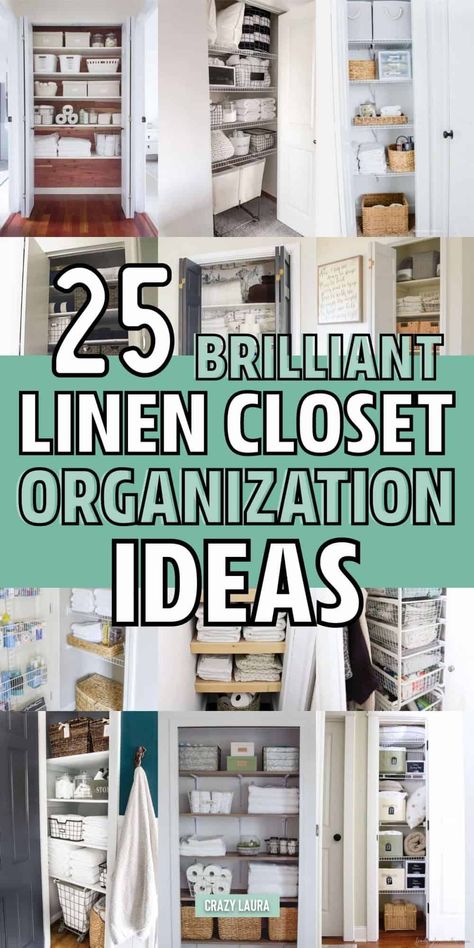 Want to give that messy linen closet a makeover?! Check out these super helpful organization tutorials for inspiration to make yours amazing! Small Linen Closet Organization, Hall Closet Organization, Linen Closet Design, Linen Closet Organization Ideas, Linen Closet Shelves, Linen Closet Makeover, Small Linen Closets, Bathroom Linen Closet, Linen Closet Storage