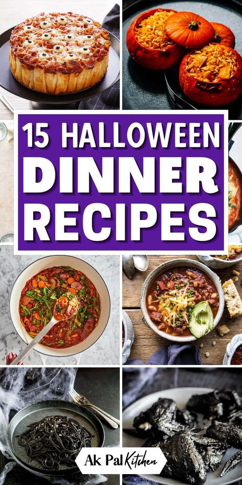 Looking for quick and easy Halloween dinner ideas for kids and adults? Explore our collection of hauntingly delicious Halloween recipes that are perfect for a ghoulish dinner party. From creepy side dishes to eerie main dishes, we've got your Halloween party foods covered. Discover scary Halloween meals for party today! Halloween Party Side Dishes, Halloween Main Dish, Halloween Dinner Recipes, Halloween Dinner Party Food, Halloween Dinner Ideas, Mummy Hot Dogs, Scary Halloween Food, Halloween Potluck, Halloween Party Food Ideas