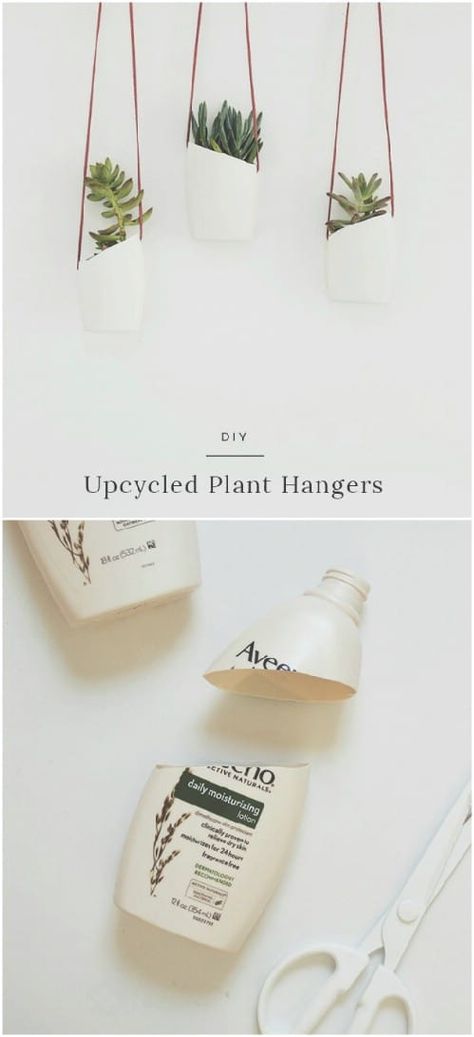 20 Cheap And Easy DIY Hanging Planters That Add Beautiful Style To Any Room - DIY & Crafts Diy Recycled Plastic Bottles, Recycled Hanging Planters, Upcycle Plastic Bottles Creative Ideas, Bottle Upcycling Ideas, Shampoo Bottle Planter, Cool Upcycling Ideas, Recycling Plastic Ideas, Recycled Planters Ideas, Plastic Bottle Upcycle