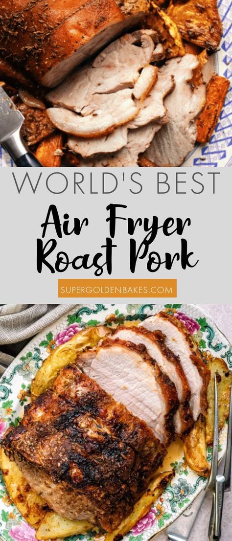 Air Fryer Roast Pork – succulent pork loin roasted to perfection in your Air Fryer. With a crisp skin and tender meat, this may be the best pork roast recipe EVER! Air Fryer Pork Roast Boneless, Air Fryer Recipes Pork Loin, Pork Loin Center Roast, Air Fryer Pork Roast, Best Pork Roast Recipe, Best Pork Roast, Sirloin Roast Recipes, Pork Rib Roast, Air Fryer Recipes Pork