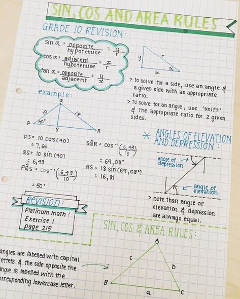 really, really, really good at math but horrible at English How To Post On Pinterest, Maths Study, Notes Math, Sin Cos, Gcse Maths Revision, Aesthetic Note, College Notes, Bullet Journal Notes, Revision Notes