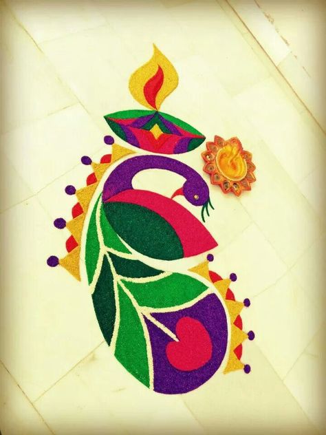 Rangoli Easy And Beautiful Rangoli, Flower Peacock, Indian Rangoli Designs, Peacock Rangoli, Rangoli Designs Simple Diwali, Easy Rangoli Designs Diwali, Rangoli Designs Latest, Simple Rangoli Designs Images, Rangoli Patterns