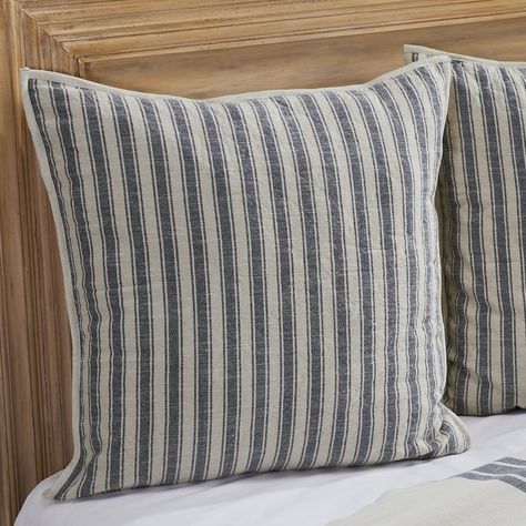 PRICES MAY VARY. EURO SHAM; One sham per package. Fits a standard square Euro Pillow Insert, 26" x 26", insert not included. 100% COTTON shell and batting for easy fabric maintenance and fabric breathability DENIM BLUE TICKING STRIPES are woven into a natural beige base for a classic vintage farmhouse style. It's the perfect finish to your farmhouse bedroom décor. COORDINATING BEDDING ACCESSORIES - All of our bedding items are sold separately so that you can curate the perfect look for your home Ticking Stripe Bedding, Farmhouse Style Bedding, Grain Sack Fabric, Striped Quilt, Farmhouse Bedding, Grey Quilt, Burlap Pillows, Euro Pillow Shams, Euro Sham