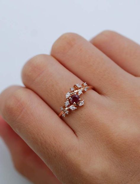 Etsy Rose gold engagement ring Diamond Cluster ring Unique Ruby engagement ring Delicate leaf wedding wom Girl Rings, Gold Engagement Ring Diamond, Jade Rings, Wedding Women, Diamond Cluster Engagement Ring, Engagement Ring Diamond, Gold Diamond Wedding Band, Unique Diamond Rings, Gold Ring Designs