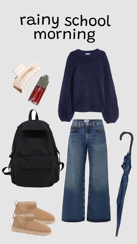 #schoolfit #rain #aesthetic Rain Outfit Aesthetic, Rainy Day Aesthetic Outfit, Rain Fits, Ootd Rainy Day, Outfit For Rainy Day, Raining Day Outfit, Outfit Rain, Rainy Outfit, Rainy Day Outfit For School