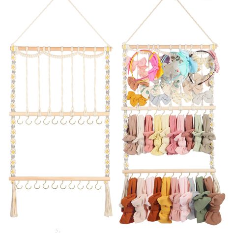 PRICES MAY VARY. LARGE CAPACITY & SPACE-SAVING: (Bows and headbands not included) Size: Size: 75*38cm/29.5*14.9 inches. This multi-functional bow organizer for girls and baby bow organizer holds various hair accessories, including bow clips and headbands. It saves space by displaying and storing items neatly, making it easy to view and select accessories while adding a decorative touch to any room. Ideal for headband organizers and hair bow holders. HANDWOVEN BOHO DESIGN: The headband holder is Toddler Girls Room, Hair Bow Storage, Hair Bow Hanger, Hair Accessories Organizer, Bow Storage, Hair Bow Organizer, Headband Organizer, Hair Accessories Storage