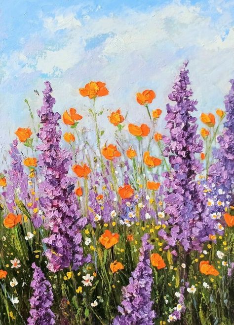 Bluebonnet Field, Beginners Canvas Painting, Painting On Canvas For Beginners, Texas Landscape, Canvas Painting For Beginners, Canvas Painting Ideas For Beginners, Beginners Painting, Wildflower Paintings, Painting Ideas For Beginners