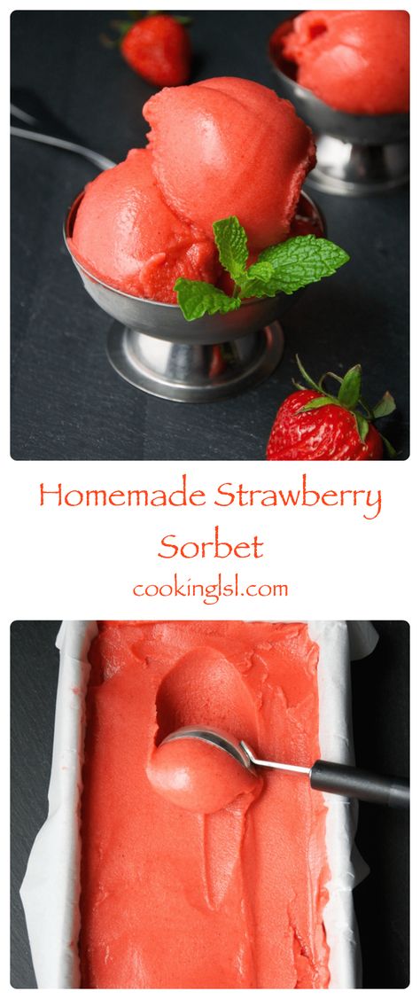 Strawberry Sorbet Recipe, Hemgjord Glass, Granitas, Sorbet Recipe, Sorbet Ice Cream, Strawberry Sorbet, Sorbet Recipes, Cream Desserts, Ice Cream Desserts