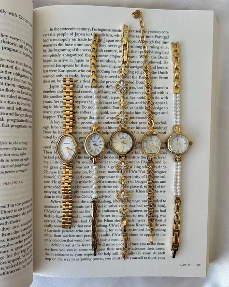 A different watch for each day 🎀 #vintage #vintagewatches #vintageinspired #dainty #goldwatch Vintage Watches Women Gold, How To Make A Watch, Cute Gold Watch, Vintage Watches Women Aesthetic, Vintage Dainty Watch, Vintage Gold Bracelets, Vintage Women Watch, Dainty Watches For Women, Vintage Watch Aesthetic