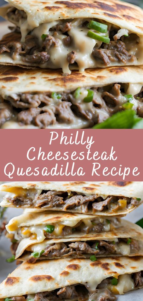 Philly Cheesesteak Quesadilla Recipe Craving something cheesy, savory, and utterly satisfying? Look no further than the Philly Cheesesteak Quesadilla. This recipe combines the best of both worlds: the classic Philly cheesesteak with its tender beef, sautéed onions, and melted cheese, and the ever-popular quesadilla, crispy on the outside and gooey on the inside. This fusion […] Philly Cheese Quesadilla Recipe, Philly Cheesesteak Quesadilla Recipes, Healthier Philly Cheesesteak, Philly Meat Recipes, Brisket Philly Cheesesteak, Recipes With Beef Fajita Meat, Cheesesteak Quesadilla Recipes, Philly Cheese Steak Quesadilla Recipe, Philly Cheese Steak Recipe Ideas