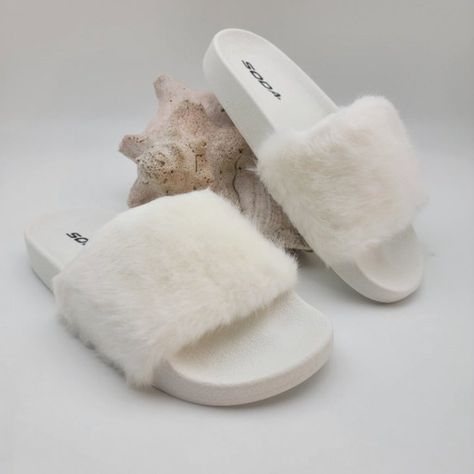 Comfortable Enough For Around The House And Fashionable For Out On The Town. Soda Women's Faux Fur Slide Sandals. Features A Soft, Faux Fur Upper And Synthetic Foot-Bed And Outsole. To Save On The Cost Of Shipping The Shoes Will Be Shipped In A Poly Bag Without The Shoe Box. Rainbow Slippers, Fluffy Sandals, Faux Fur Slides, Soda Shoes, Black Slippers, Black Riding Boots, Faux Fur Slippers, Pink Faux Fur, Trending Boots