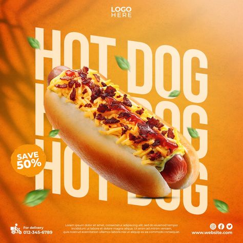 Hot Dog Social Media Post Template Design#pikbest#Templates#Others Hot Dog Graphic Design, Sandwich Social Media Design, Hot Dog Branding, Dog Social Media Post, Kimchi Packaging, Hot Dog Poster, Food Social Media Design, Starbucks Poster, Dog Social Media