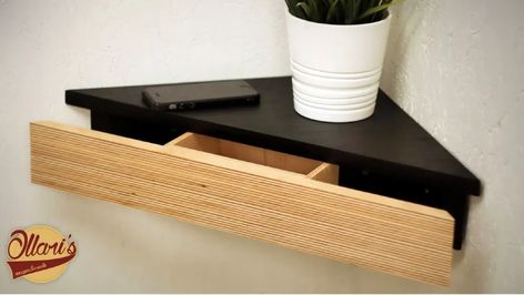 20 DIY Corner Shelf Ideas with Instructions and Free Plans Modern Corner Shelf, Diy Corner Shelves, Diy Corner Shelf, Secret Compartment Furniture, Corner Shelf Ideas, Corner Shelf Design, Corner Drawers, Floating Shelf With Drawer, Hidden Shelf