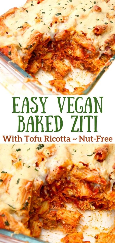 Vegan Baked Ziti Recipe, Vegan Baked Ziti, Lasagna Recipe Without Ricotta, Dairy Free Pasta, Ziti Recipes, Baked Ziti Recipe, Vegan Baked, Soy Free Recipes, Vegan Pasta Recipes