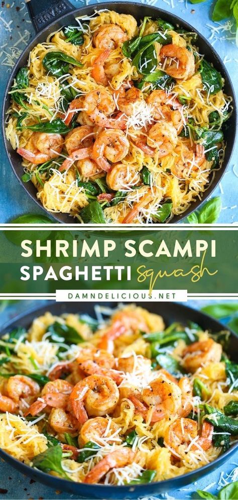 SHRIMP SCAMPI SPAGHETTI SQUASH Shrimp Scampi Easy, Shrimp Scampi Spaghetti, Spaghetti Squash Shrimp, Scampi Shrimp, Healthy Squash Recipes, Spaghetti Squash Recipes Healthy, Shrimp Scampi Pasta, Shrimp Spaghetti, Scampi Pasta