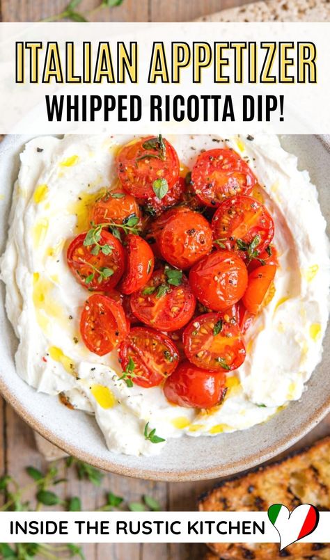 Easy Whipped Feta, Whipped Feta Recipe, Whipped Ricotta Dip, Italian Appetizers Easy, Ricotta Dip, Italian Recipes Appetizers, Italian Appetizer, Whipped Ricotta, Italian Dinner Party