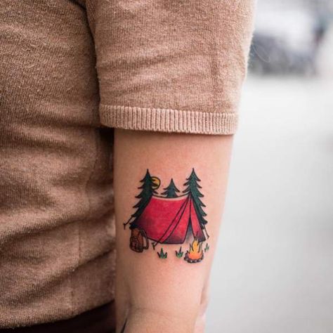 Camping Tattoo Traditional, Camping Tattoo, Tattoo Filler, Tattoo Traditional, Traditional Tattoos, Elegant Tattoos, American Traditional, Old School Tattoo, Tattoo Inspo