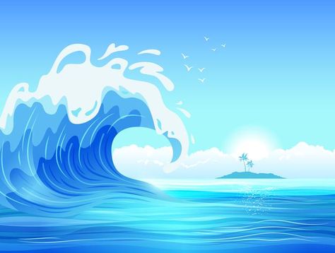 Wave Vector Illustration, Surf Wave Illustration, Ocean Wave Illustration, Ocean Illustration Waves, Water Illustration Design, Ocean Illustration Art, Ocean Waves Illustration, Sea Illustration Art, Ocean Cartoon