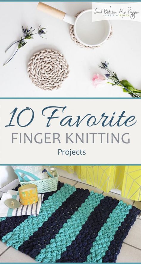 10 Favorite Finger Knitting Projects | Sand Between My Piggies- Beach Vacations and Travel - all things Beach Diy Finger Knitting, Finger Knitting Projects, Diy Tricotin, Finger Crochet, Easy Knitting Projects, Finger Knitting, Beach Vacations, Arm Knitting, Yarn Projects