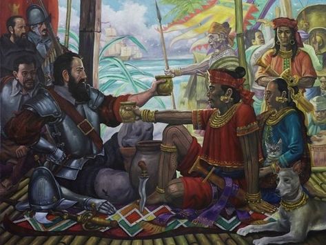 Ferdinand Magellan toasting with Rajah Humabon and his wife Hara Humamay in Cebu, 1521 Ferdinand Magellan, Asian Culture, Southeast Asian, Cebu, Philippines, Mood Board, Quick Saves, Art