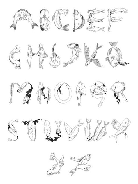 Fish font! Fish Lettering, Alphabet Graphic Design, Fish Alphabet, Decorative Typography, Type Alphabet, Alphabet Drawing, Fish Face, Typography Served, Abc Poster