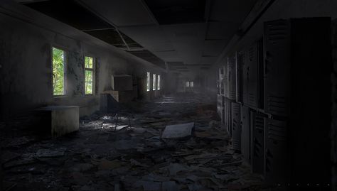 Abandoned school, victor mosquera on ArtStation at https://www.artstation.com/artwork/RQgm Victor Mosquera, Gacha Zombie, Dark Apocalypse, Zombie Background, Zombie School, Abandoned School, Apocalypse Art, Concept Art World, Rpg Map