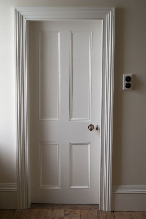 Architrave and door detail - Victorian                                                                                                                                                                                 More Victorian Internal Doors, Bedroom Door Knobs, Victorian Doors, White Interior Doors, Interior Door Styles, Carpentry And Joinery, Victorian Door, Victorian Interior, Interior Door Handles