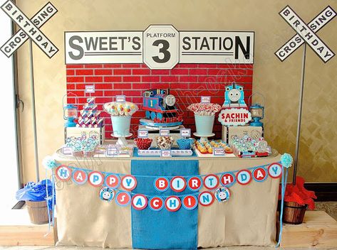 Train Dessert Table, Tiger Dessert, Chugga Chugga Two Two, Thomas Party, Train Theme Birthday Party, Thomas Birthday Parties, Thomas The Train Birthday Party, Thomas The Train Party, Thomas Birthday