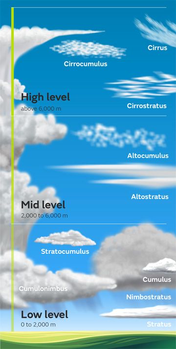 Cloud levels: find out how high they begin to form | Illustration: Met Office Ulzzang Girl Faceless, Girl Faceless, Types Of Clouds, Type Chart, Cloud Type, Social Influence, Office Meeting, Castle In The Sky, Forest School