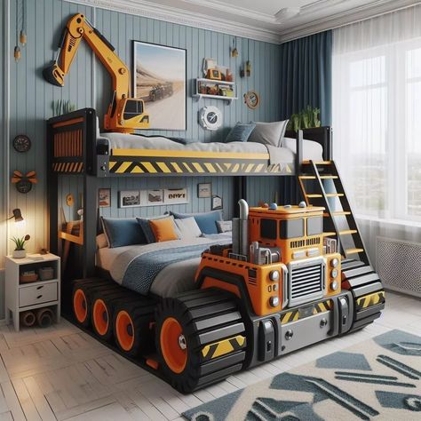 Wow.........Absolutely beautiful😍👍❤️ Construction Themed Bedroom, Construction Theme Bedroom, Boys Construction Room, Monster Truck Bedroom, Truck Bedroom, Dorm Room Layouts, Kids Bedroom Organization, Boys Playroom, Kids Bedroom Inspiration