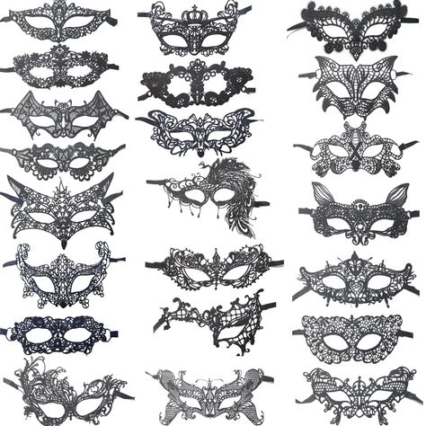 PRICES MAY VARY. Package include: 44PCS Lace Mask.(22 styles in total, 2pcs for each style). Material:lace. Soft and lightweight to wear and carry around. One size fits most. Easy to wear on with black ribbon band. Perfect for many activities and occasions, such as costume, carnivals, cosplay, party ball, night club, wedding reception, stage show and so on. Great gifts for your families or friends. Color: black   Material:lace.   Package includes:   44x Lace masquerade mask(22 styles in total, 2 Lace Mask Masquerade, Masquerade Ball Decorations, Masquerade Mask Women, Masquerade Party Decorations, Lace Masquerade Masks, Mask For Halloween, Mascaras Halloween, Ball Mask, Costume Ball