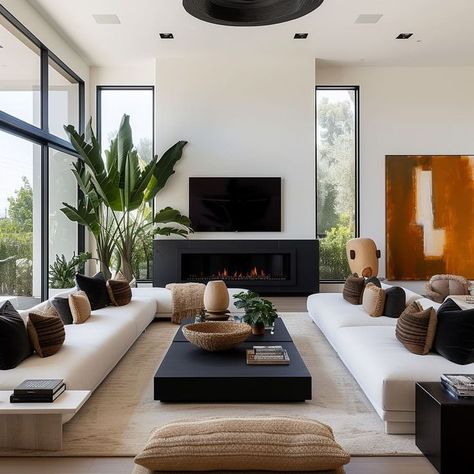 Trees In Living Room, Urban Style Living Room, Urban Living Room Ideas, Urban Modern Living Room, Monochrome Furniture, Modern Urban Decor, Family Living Room Decor, Nature Inspired Living Room, Contemporary Living Rooms