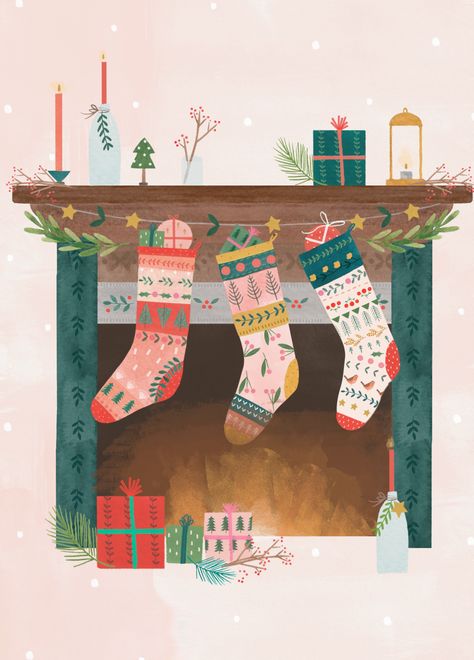 Show them you care with a personalised chimney and stockings card from Hallmark. Our Christmas cards are printed on premium quality, FSC®-certified card & delivered nationwide. This card is available as standard 12cm by 16.7cm and large 15.5cm by 21.6cm. Christmas Crafts Kids Ornaments, Christmas Bookshelf, Pastel Christmas Decor, Chrismas Cards, Christmas Card Illustration, Hygge Christmas, Christmas Iphone, Stockings Christmas, Illustration Noel