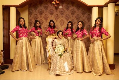 Group Song Dress Code, Cousins Dress Code For Kerala Wedding, Kerala Wedding Dress Code, Kerala Wedding Dress, Asian Bridesmaid Dresses, Dress Code For Girls, Rukhwat Ideas, Bridal Maid Dress, Wedding Dress Code