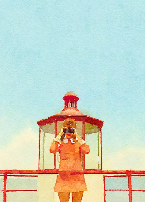 Suzy Bishop, Wes Anderson Inspired, Moonrise Kingdom, Small Canvas Paintings, Gouache Art, Paint And Sip, Wes Anderson, Watercolor Inspiration, Gouache Painting