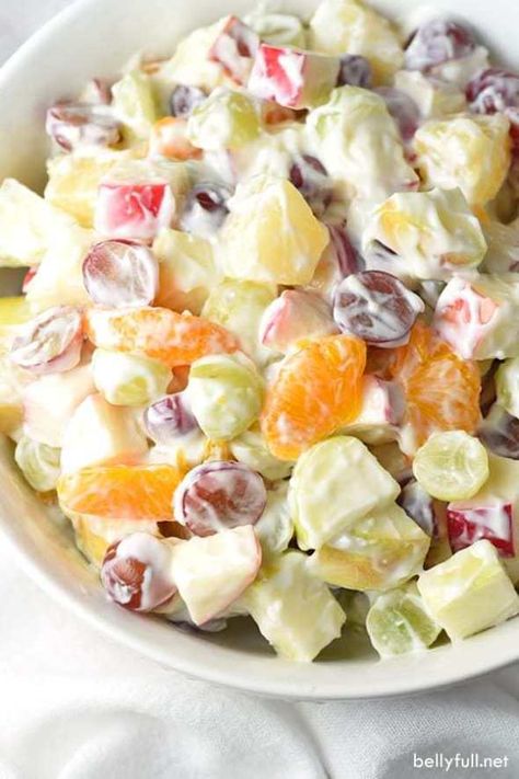 Creamy Delicatessen Fruit Salad {Belly Full} Recipes For Potluck, Summer Potluck Recipes, Easy Fruit Salad, Fruit Sauces, Ambrosia Fruit Salad, Easy Fruit Salad Recipes, Berry Fruit Salad, Creamy Fruit Salads, Tropical Fruit Salad